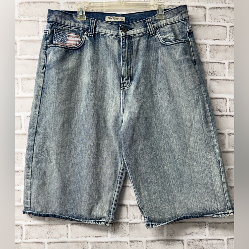 Old Skool Vintage sz 40 Men's Denim Shorts, Flag theme, 5 pockets